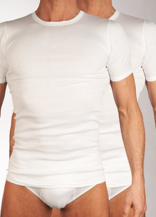 Mango t-shirt ronde hals 2 pack 1-1 rib white heren 685-8167-white Mango t-shirt col rond lot de 2 1-1 rib white hommes