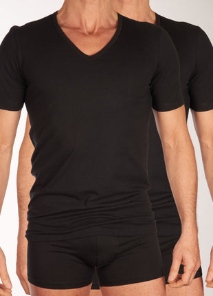 Schiesser t-shirt v-hals 2 pack 95/5 organic cotton shirts black heren 173982-000 Schiesser t-shirt col v lot de 2 95/5 organic cotton shirts black hommes