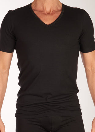 Schiesser t-shirt v-hals 2 pack 95/5 organic cotton shirts black heren 173982-000 Schiesser t-shirt col v lot de 2 95/5 organic cotton shirts black hommes