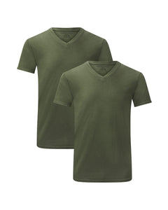 Bamboo Basics t-shirt v-hals 2 pack knitted v-neck t-shirt army heren