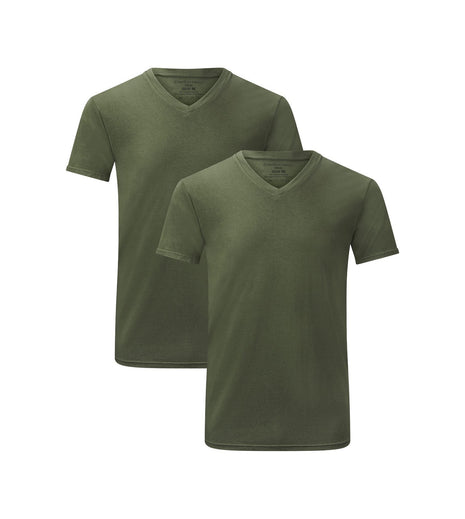 Bamboo Basics t-shirt v-hals 2 pack knitted v-neck t-shirt army heren