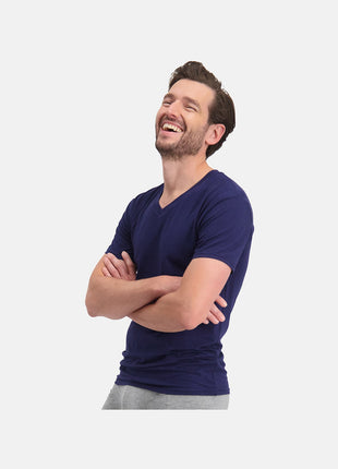 Bamboo Basics t-shirt v-hals 2 pack knitted v-neck t-shirt blue heren
