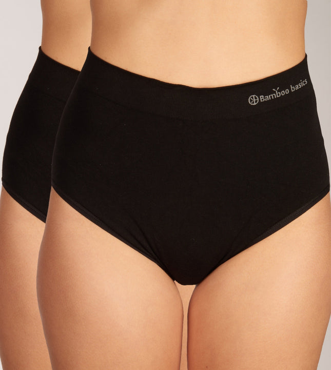 Bamboo Basics slip 2 pack seamless knitted high waisted full brief black dames AMY-001 Bamboo Basics slip lot de 2 seamless knitted high waisted full brief black femmes
