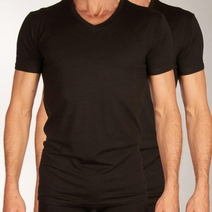 Bamboo Basics t-shirt v-hals 2 pack knitted v-neck t-shirt black heren VELO-003 Bamboo Basics t-shirt col v lot de 2 knitted v-neck t-shirt black hommes
