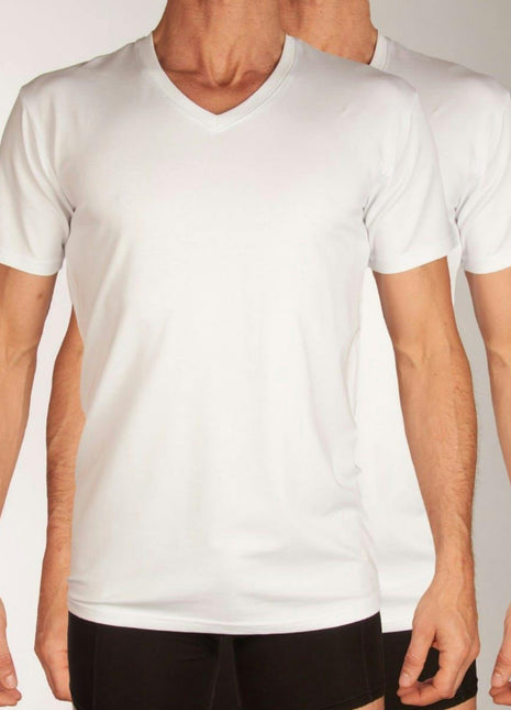 Bamboo Basics t-shirt v-hals 2 pack knitted v-neck t-shirt optical white heren VELO-001 Bamboo Basics t-shirt col v lot de 2 knitted v-neck t-shirt optical white hommes
