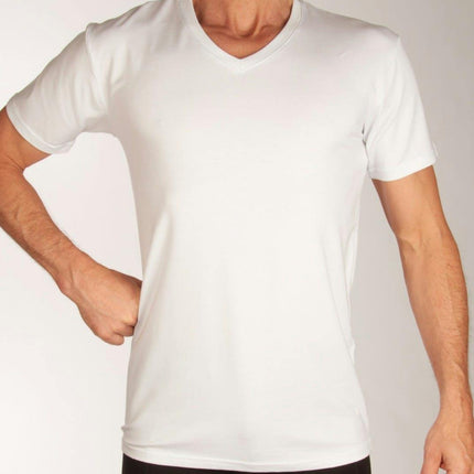 Bamboo Basics t-shirt v-hals 2 pack knitted v-neck t-shirt optical white heren VELO-001 Bamboo Basics t-shirt col v lot de 2 knitted v-neck t-shirt optical white hommes
