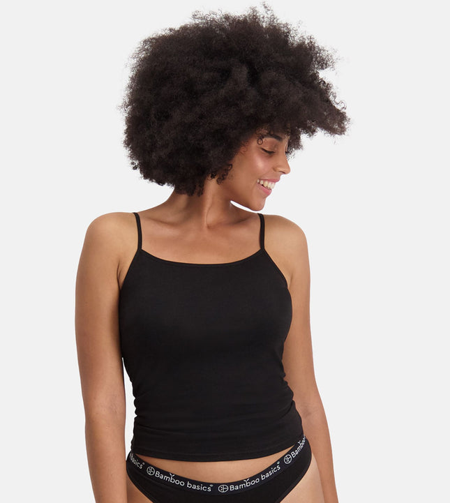 Bamboo Basics topje 2 pack seamless knitted spaghetti top black dames VERA-001 Bamboo Basics caracos lot de 2 seamless knitted spaghetti top black femmes