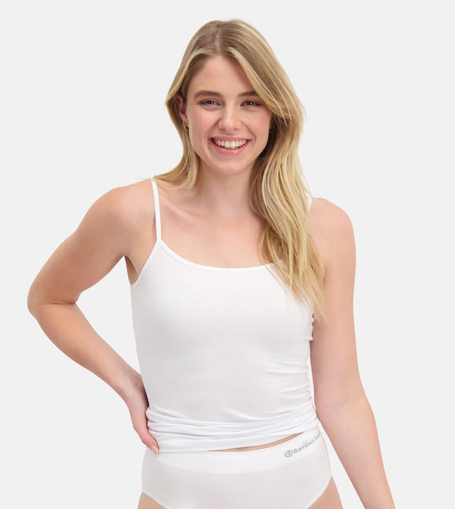 Bamboo Basics topje 2 pack seamless knitted spaghetti top white dames VERA-002 Bamboo Basics caracos lot de 2 seamless knitted spaghetti top white femmes