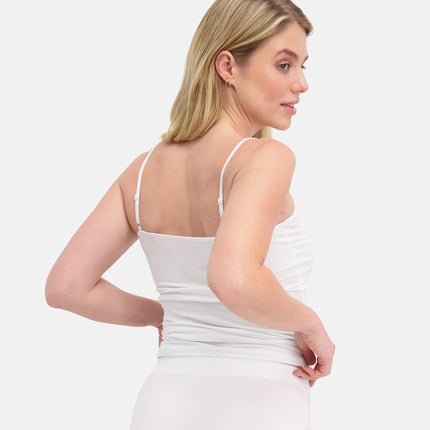 Bamboo Basics topje 2 pack seamless knitted spaghetti top white dames VERA-002 Bamboo Basics caracos lot de 2 seamless knitted spaghetti top white femmes