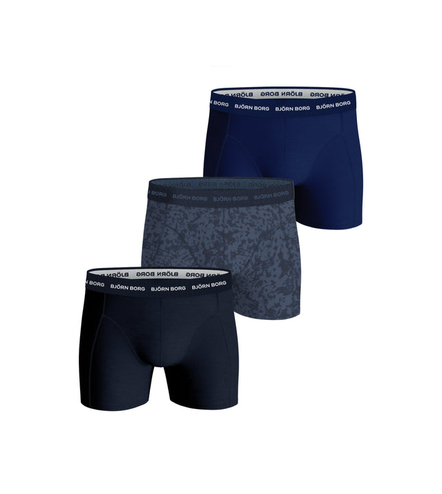 Björn Borg short 3 pack cotton stretch boxer navy blue / print / blue heren 10003415-MP003 Björn Borg boxer lot de 3 cotton stretch boxer navy blue / print / blue hommes
