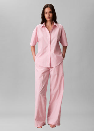Calvin Klein pyjama lange broek cotton poplin pant set sera stripe cradle pink dames