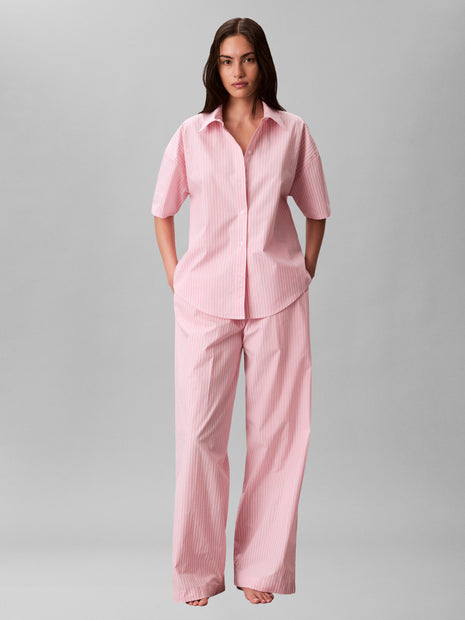 Calvin Klein pyjama lange broek cotton poplin pant set sera stripe cradle pink dames