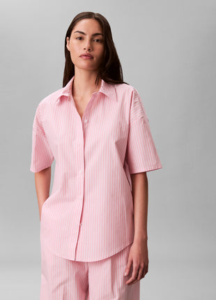 Calvin Klein pyjama lange broek cotton poplin pant set sera stripe cradle pink dames