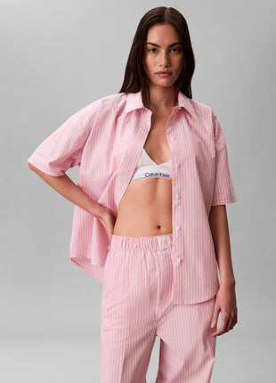 Calvin Klein pyjama lange broek cotton poplin pant set sera stripe cradle pink dames