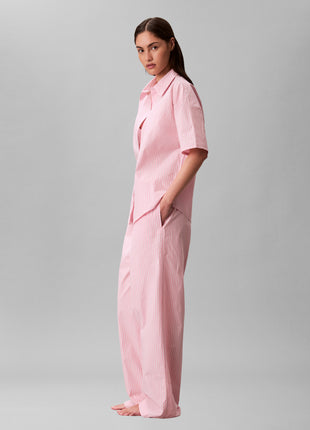 Calvin Klein pyjama lange broek cotton poplin pant set sera stripe cradle pink dames