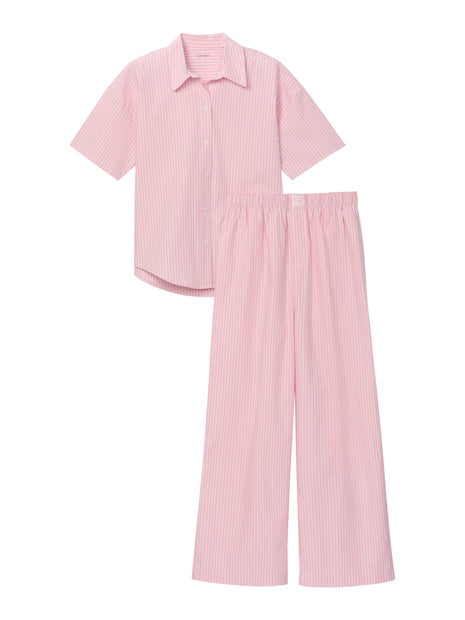 Calvin Klein pyjama lange broek cotton poplin pant set sera stripe cradle pink dames