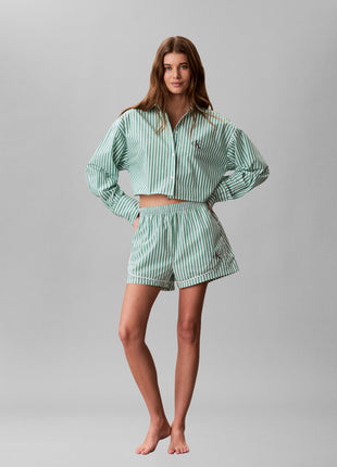 Calvin Klein pyjamashirt ck cotton poplin cropped shirt penny stripe mardi gras green dames