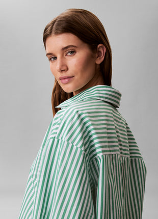 Calvin Klein pyjamashirt ck cotton poplin cropped shirt penny stripe mardi gras green dames