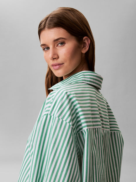 Calvin Klein pyjamashirt ck cotton poplin cropped shirt penny stripe mardi gras green dames