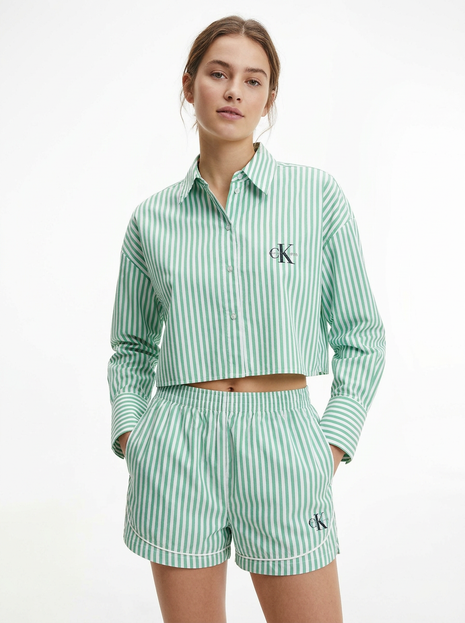 Calvin Klein pyjamashort ck cotton poplin track short penny stripe mardi gras green dames