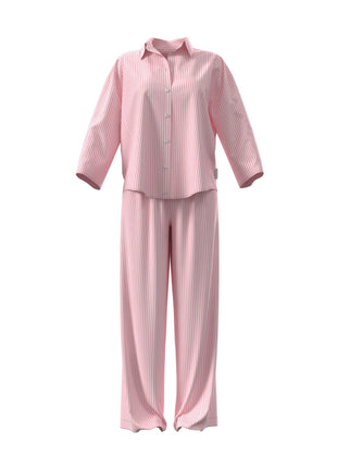 Calvin Klein pyjama lange broek cotton poplin pant set sera stripe cradle pink dames LV00QS7637-31F Calvin Klein pyjama pantalon long cotton poplin pant set sera stripe cradle pink femmes