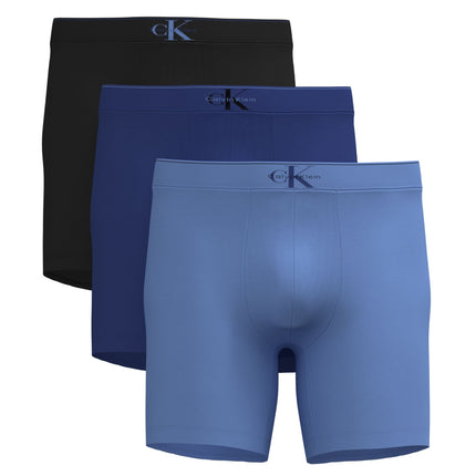 Calvin Klein short 3 pack graphic monogram cotton stretch boxer briefs black / blue river fog / blue river heren LV00NB4473-TI8 Calvin Klein boxer lot de 3 graphic monogram cotton stretch boxer briefs black / blue river fog / blue river hommes
