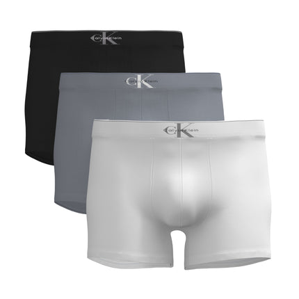 Calvin Klein short 3 pack graphic monogram cotton stretch trunks black / misty grey / white heren LV00NB4472-4RV Calvin Klein boxer lot de 3 graphic monogram cotton stretch trunks black / misty grey / white hommes