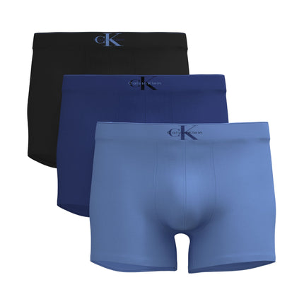 Calvin Klein short 3 pack graphic monogram cotton stretch trunks black / blue river fog / blue river heren LV00NB4472-TI8 Calvin Klein boxer lot de 3 graphic monogram cotton stretch trunks black / blue river fog / blue river hommes