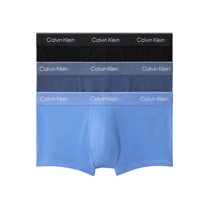 Calvin Klein short 3 pack icon cotton stretch low rise trunks black / glacier / blue bell heren LV00NB4389-W8O Calvin Klein boxer lot de 3 icon cotton stretch low rise trunks black / glacier / blue bell hommes