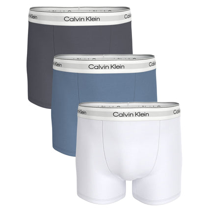 Calvin Klein short 3 pack icon cotton stretch relaxed fit trunks white / blue tulip / turbulence heren LV00NB4286-4NC Calvin Klein boxer lot de 3 icon cotton stretch relaxed fit trunks white / blue tulip / turbulence hommes
