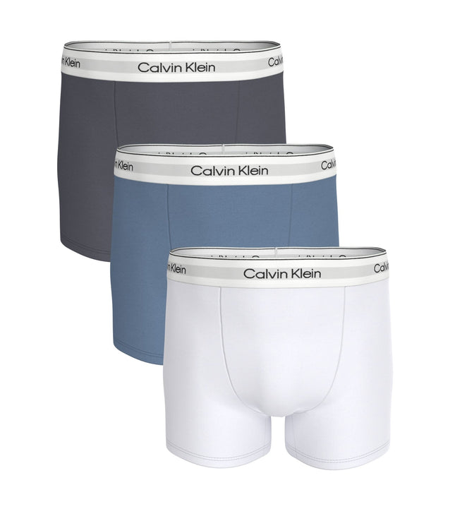 Calvin Klein short 3 pack icon cotton stretch relaxed fit trunks white / blue tulip / turbulence heren LV00NB4286-4NC Calvin Klein boxer lot de 3 icon cotton stretch relaxed fit trunks white / blue tulip / turbulence hommes