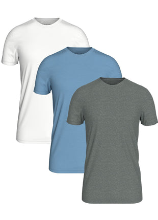 Calvin Klein t-shirt ronde hals 3 pack crew neck shirt white / gulf blue / grey heather heren LV00NB4051-N0O Calvin Klein t-shirt col rond lot de 3 crew neck shirt white / gulf blue / grey heather hommes