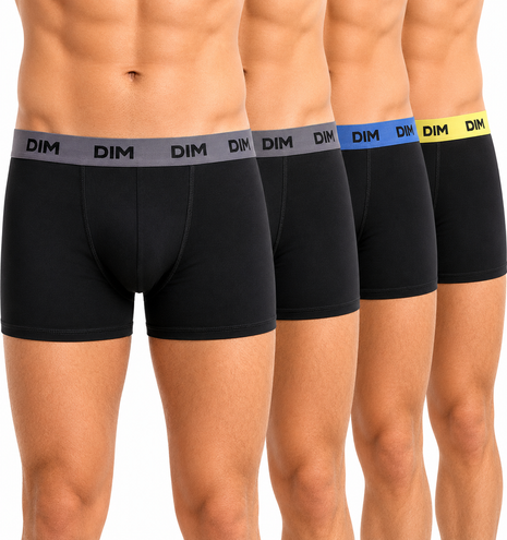 Dim short 4 pack mix and colors black waistband yellow/blue/grey heren