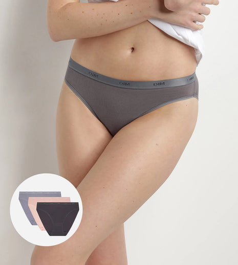Dim slip 3 pack Ecodim cotton stretch taupe/rose/gris dames