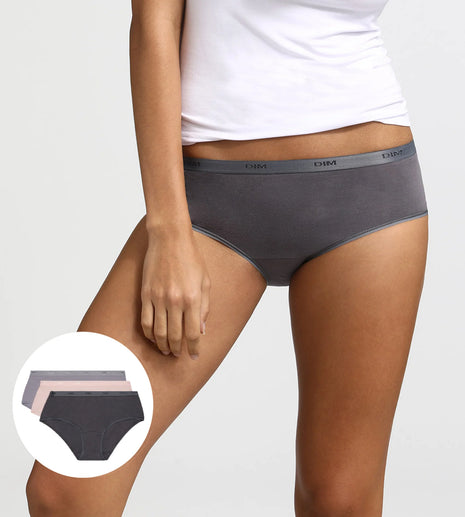 Dim slip 3 pack Ecodim cotton stretch Bleu Cendré dames