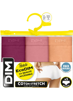 Dim short 3 pack Ecodim cotton stretch boxer fruits des bois dames