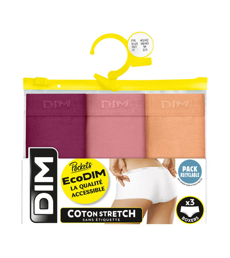 Dim short 3 pack Ecodim cotton stretch boxer fruits des bois dames