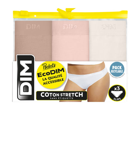 Dim short 3 pack Ecodim cotton stretch boxer peau/rose/nacre dames