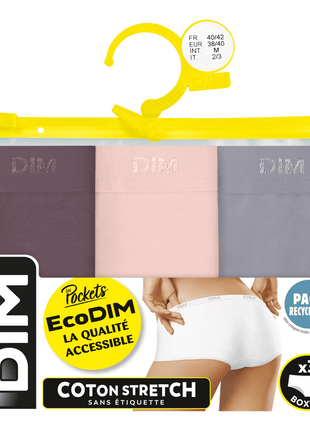 Dim short 3 pack Ecodim cotton stretch boxer taupe/rose/gris dames