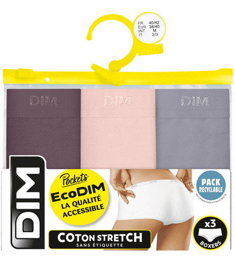 Dim short 3 pack Ecodim cotton stretch boxer taupe/rose/gris dames