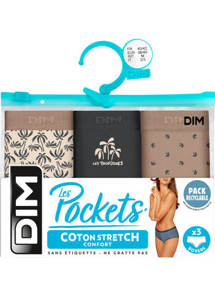 Dim short 3 pack les pockets cotton stretch boxer sous les palmiers dames