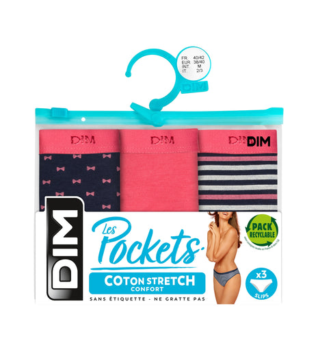 Dim slip 3 pack les pockets cotton stretch pretty rose dames