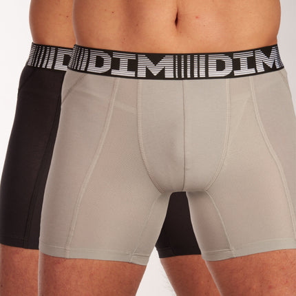 Dim short 2 pack 3d flex air long boxers black / grey heren  D01N2-9LU Dim boxer lot de 2 3d flex air long boxers black / grey hommes
