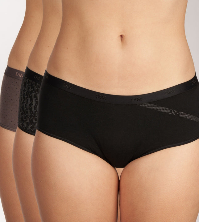 Dim short 3 pack les pockets cotton stretch boxer black / grey dames D4C20-DP6 Dim shorty lot de 3 les pockets cotton stretch boxer black / grey femmes
