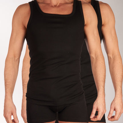 Dulcia singlet 2 pack new basic cotton 4-1 rib black heren 678-0605-black Dulcia débardeur lot de 2 new basic cotton 4-1 rib black hommes
