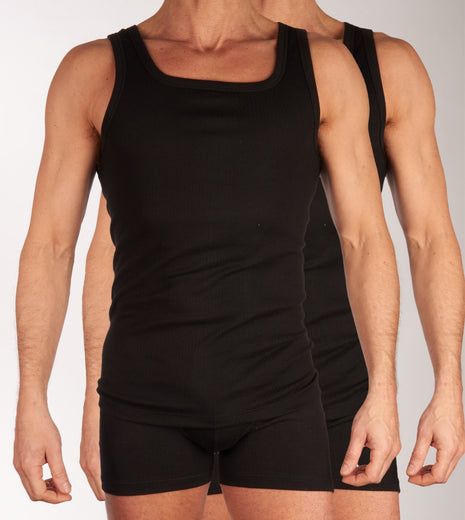 Dulcia singlet 2 pack new basic cotton 4-1 rib black heren 678-0605-black Dulcia débardeur lot de 2 new basic cotton 4-1 rib black hommes
