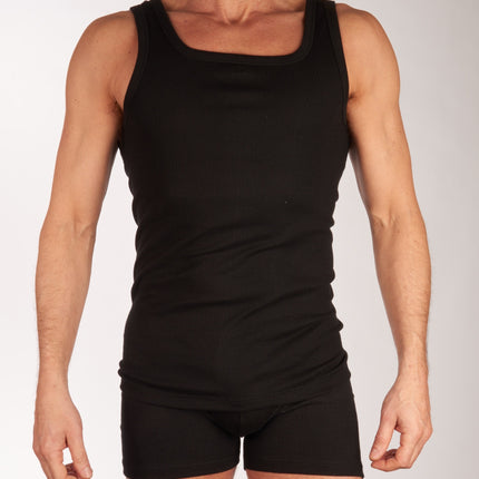 Dulcia singlet 2 pack new basic cotton 4-1 rib black heren 678-0605-black Dulcia débardeur lot de 2 new basic cotton 4-1 rib black hommes
