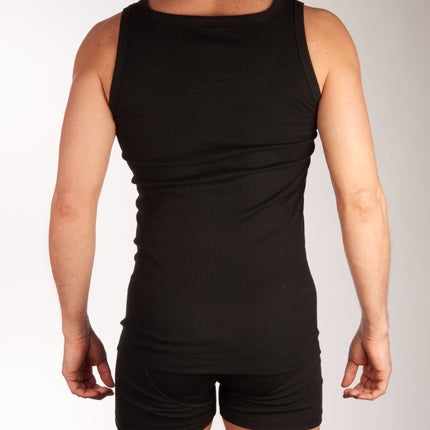 Dulcia singlet 2 pack new basic cotton 4-1 rib black heren 678-0605-black Dulcia débardeur lot de 2 new basic cotton 4-1 rib black hommes

