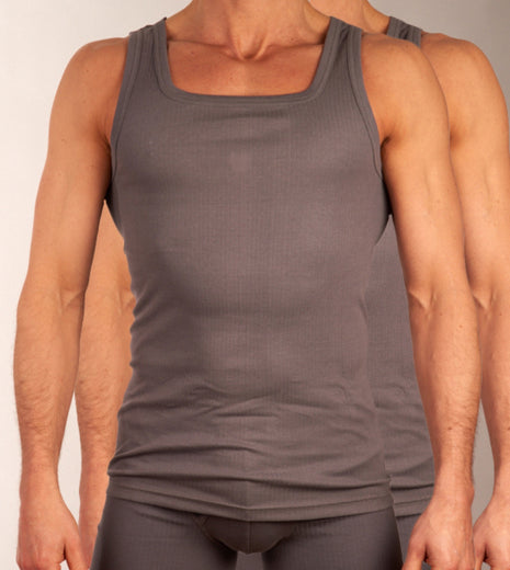 Dulcia singlet 2 pack new basic cotton 4-1 rib grey heren 678-0605-grey Dulcia débardeur lot de 2 new basic cotton 4-1 rib grey hommes
