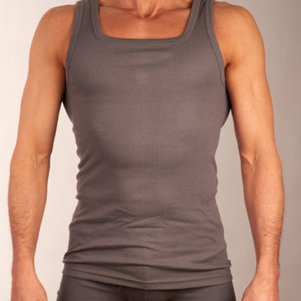 Dulcia singlet 2 pack new basic cotton 4-1 rib grey heren 678-0605-grey Dulcia débardeur lot de 2 new basic cotton 4-1 rib grey hommes
